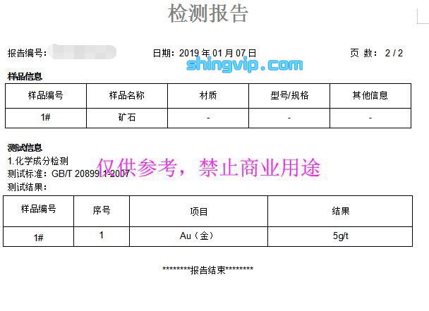金礦石檢測報告 金礦石檢測報告